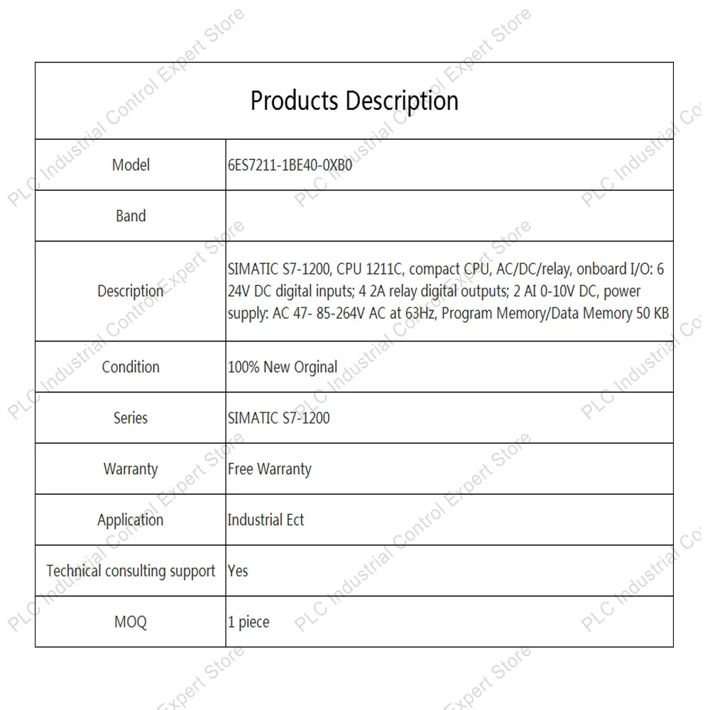 6ES7211-1BE40-0XB0 6ES7 211-1BE40-0XB0 PLC Module SIMATIC S7-1200 CPU 1211C compact CPU AC/DC/Relay 6ES72111BE400XB0