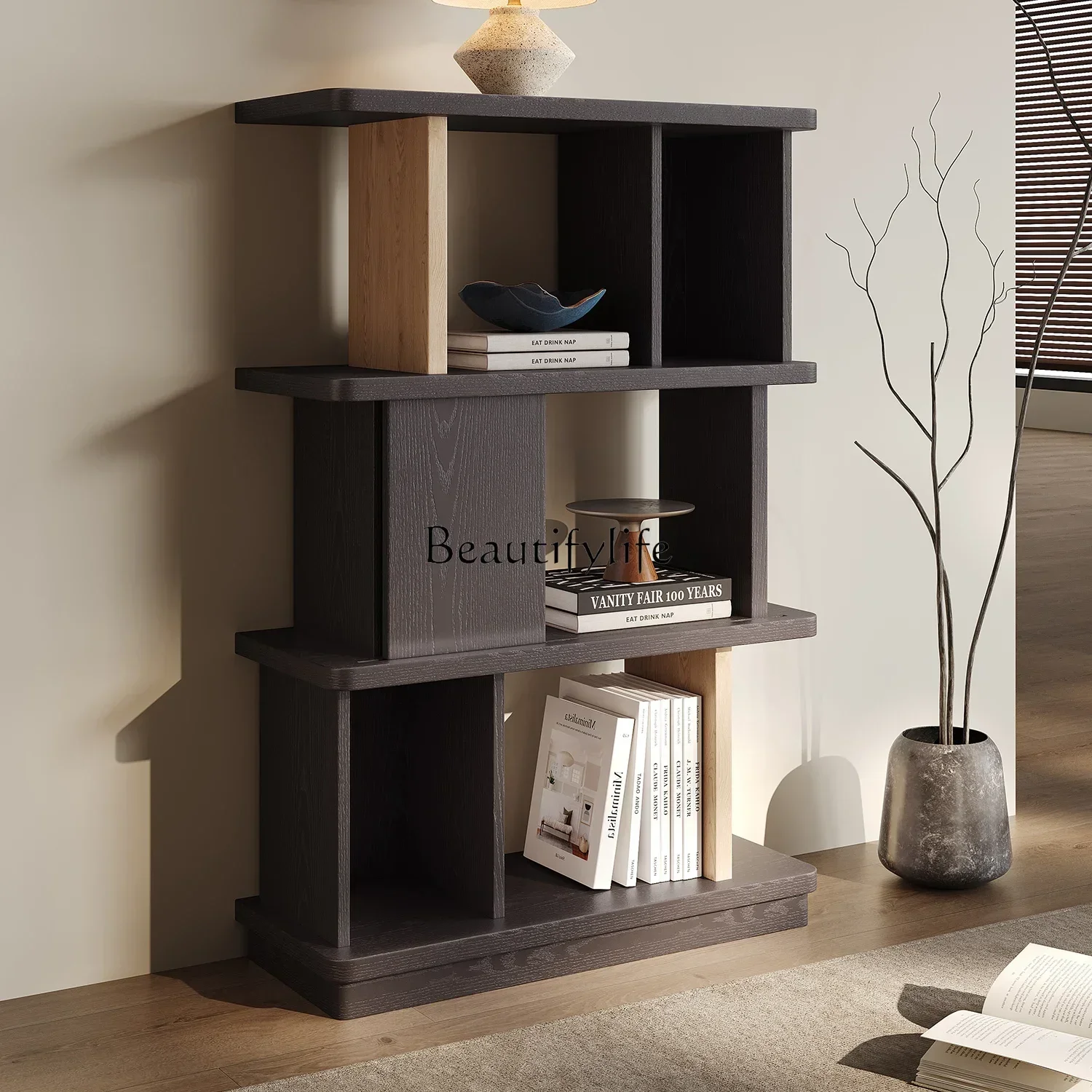 

01 Solid wood combination bookcase household living room floor-to-ceiling open American high-end shelf