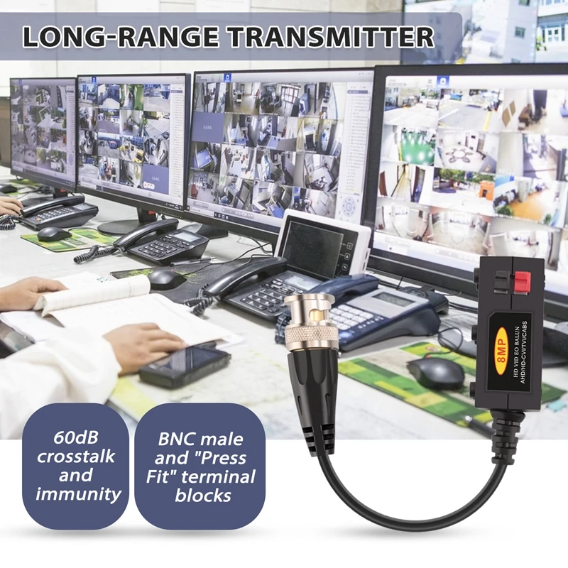 1080P AHD/HD-CVI/TVI/CVBS Passive HD Video Balun Transmitter 4 Pairs (UTP Up to 350M-600M)