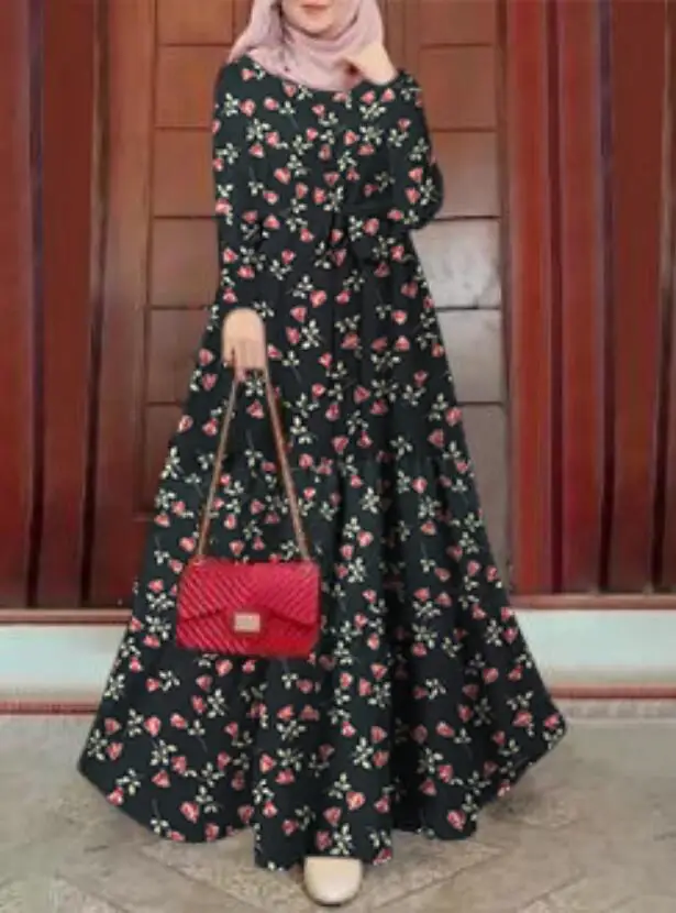 Abaya a maniche lunghe stampato per le donne Robe Femme Musulmane Dubai Abaya Caftano Turchia Islam Abito musulmano Caftano MarocaS Abiti