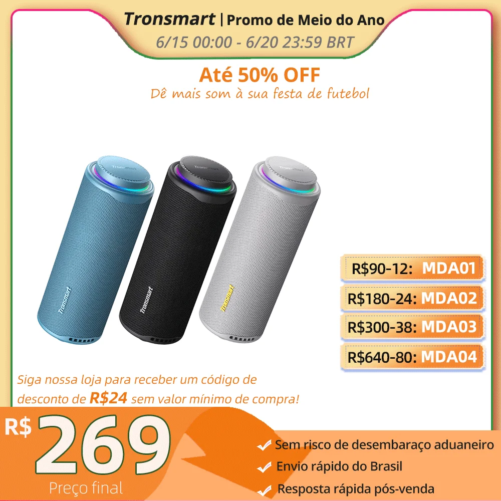 Tronsmart T8 caixa som bluetooth, caixa de som, Alto-falante portátil Bluetooth com graves profundos, 40W, som de 360 graus, IPX7 à prova d'água