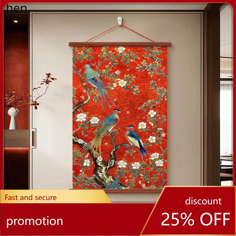 YFY new chinese style floral bird wall art - living room sofa background  painting - auspicious meaning - entryway niche art