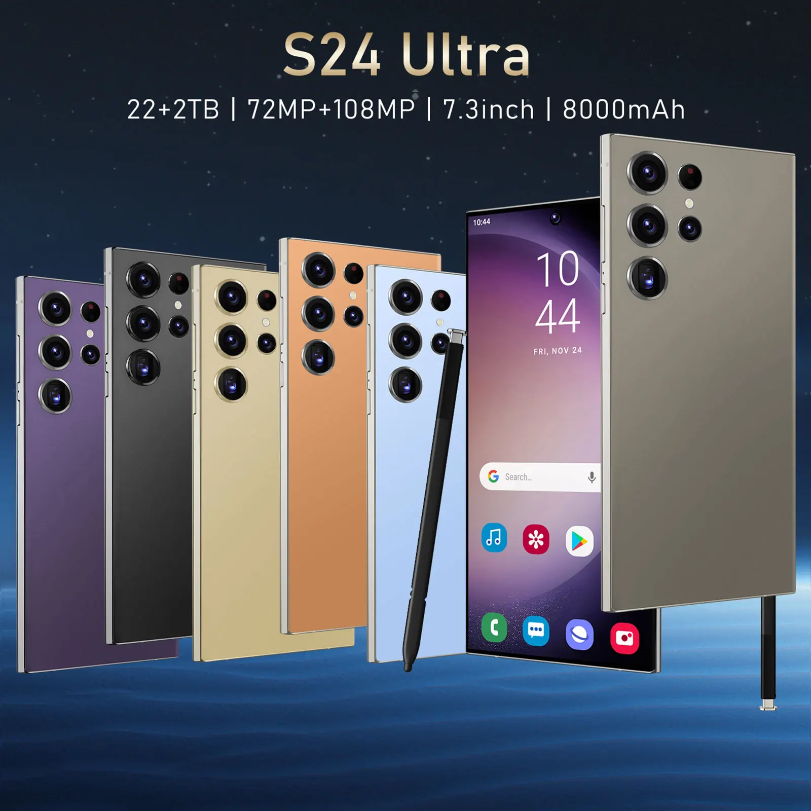 S24 Ultra 7.3 - inch Smart Island display, Snapdragon 8 Gen3 processor, 108MP rear cameras, 8000mAh battery, Global 5G LTE Band