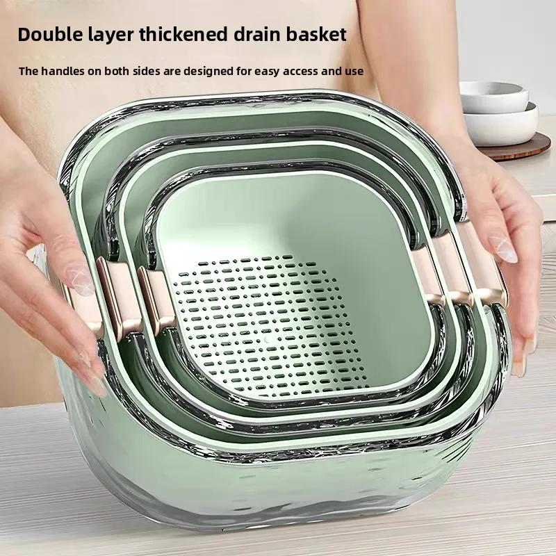 

Double Layer Fruit Waing Basket Vegetable Sink Drain Basket Water Leaching Sieve Basket Fre Sle Plastic Kitchen Tool