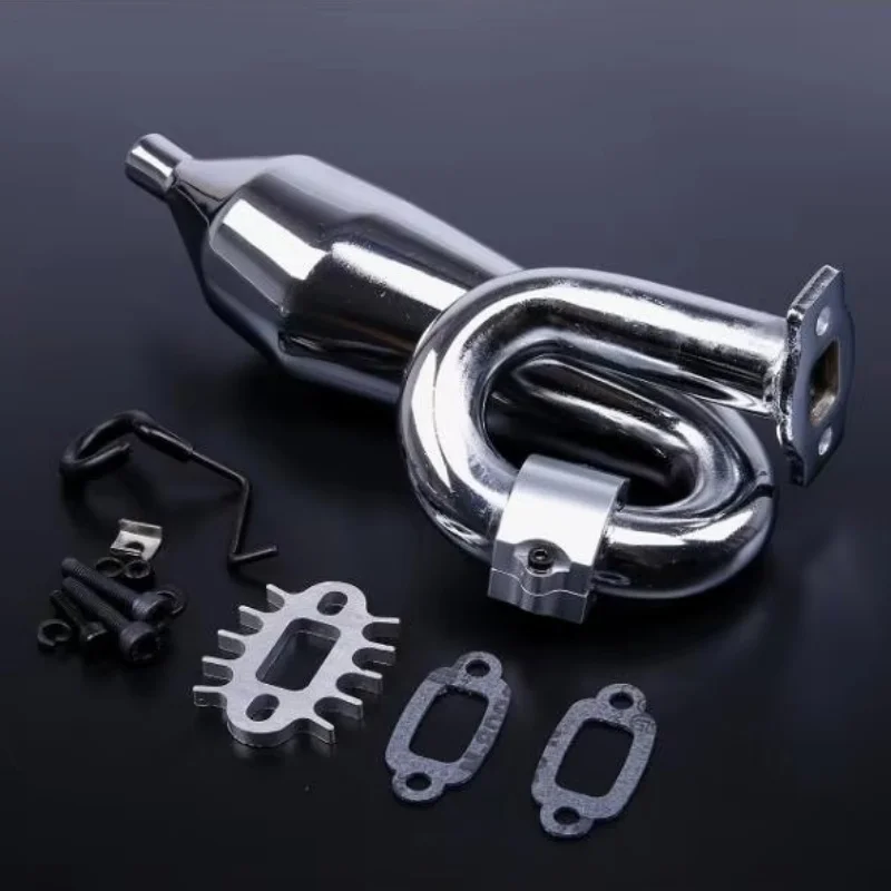 Rovan Rear Mount Chrome Steel High Performance Tuned Pipe with CNC Aluminum Red Clamp