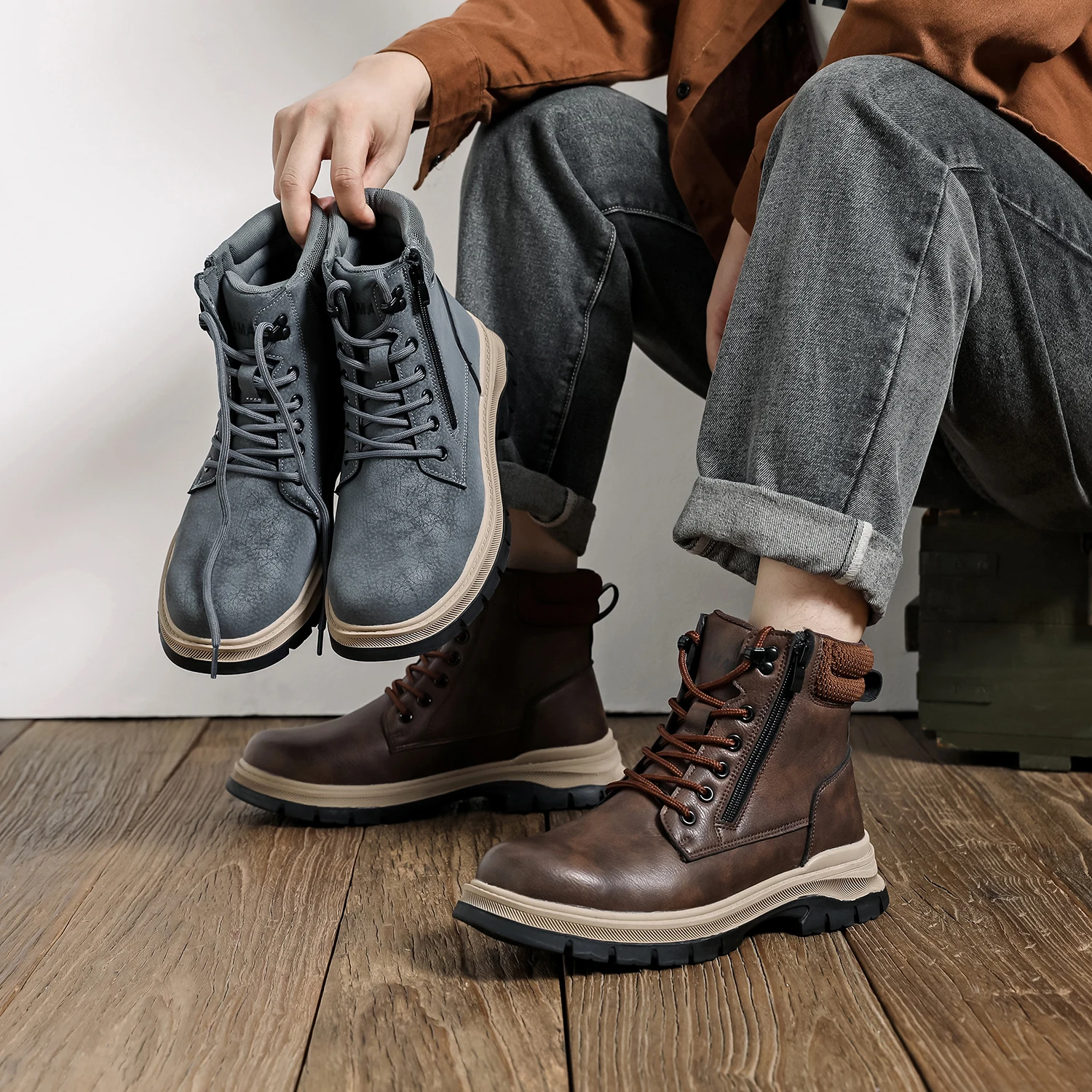 Sicherheitsstiefel Braun Wasserdicht Herren Stahlkappenschuhe Arbeit Anti-Drop Anti-Piercing Starke langlebige Schutzschuhe Unzerstörbar – Detail 8