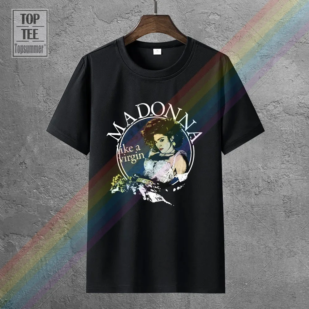 

Madonna Live A Virgin Tour 1985 Black T Shirt New Official Reissue T Shirts Man Clothing Free Shipping Top Tee Round Neck Clothe