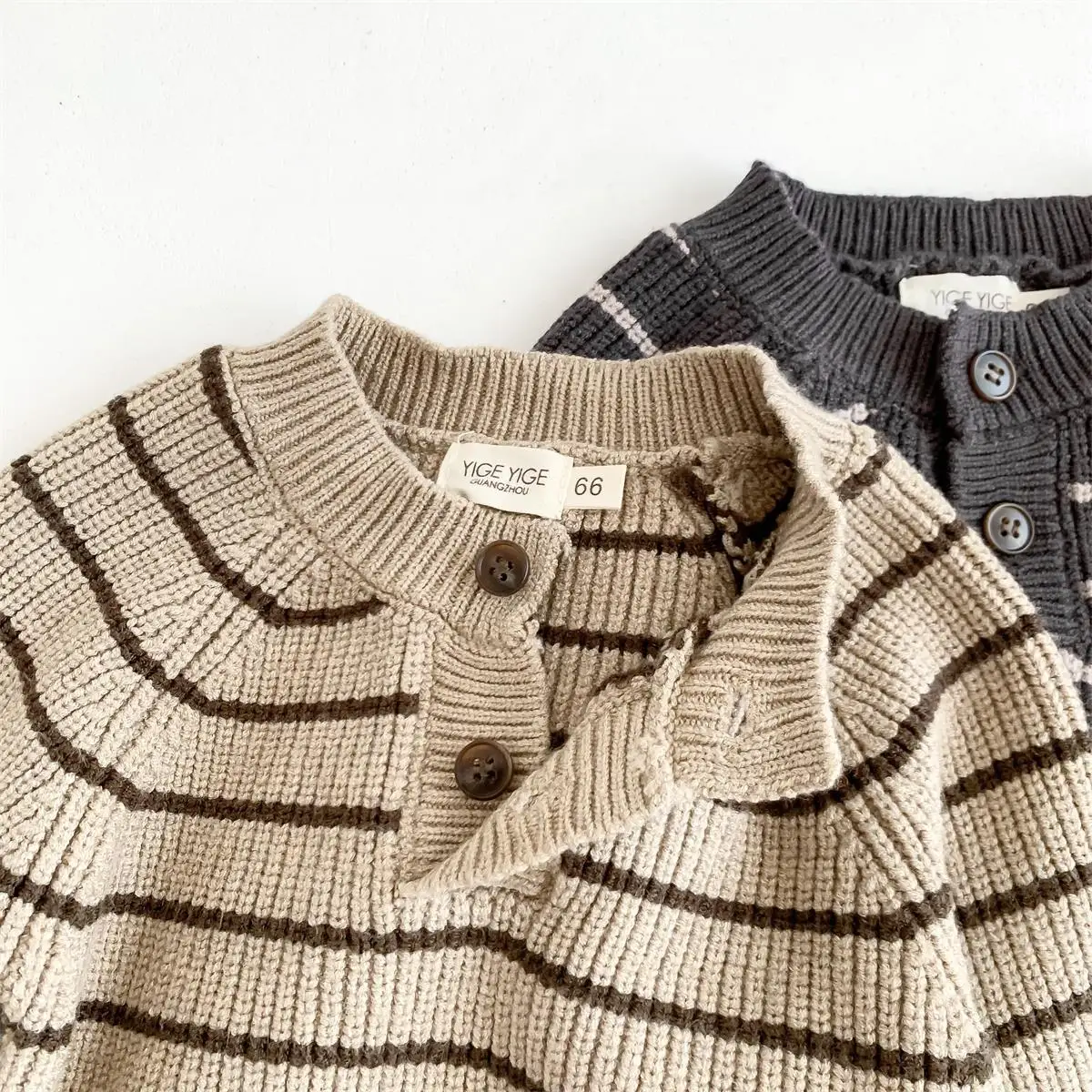 Autumn Knitted Baby\'s Sets 2023 Korea Striped Toddler Long Sleeved Sweater Knitted Top Pant Newborn Shoulder Strap Pants