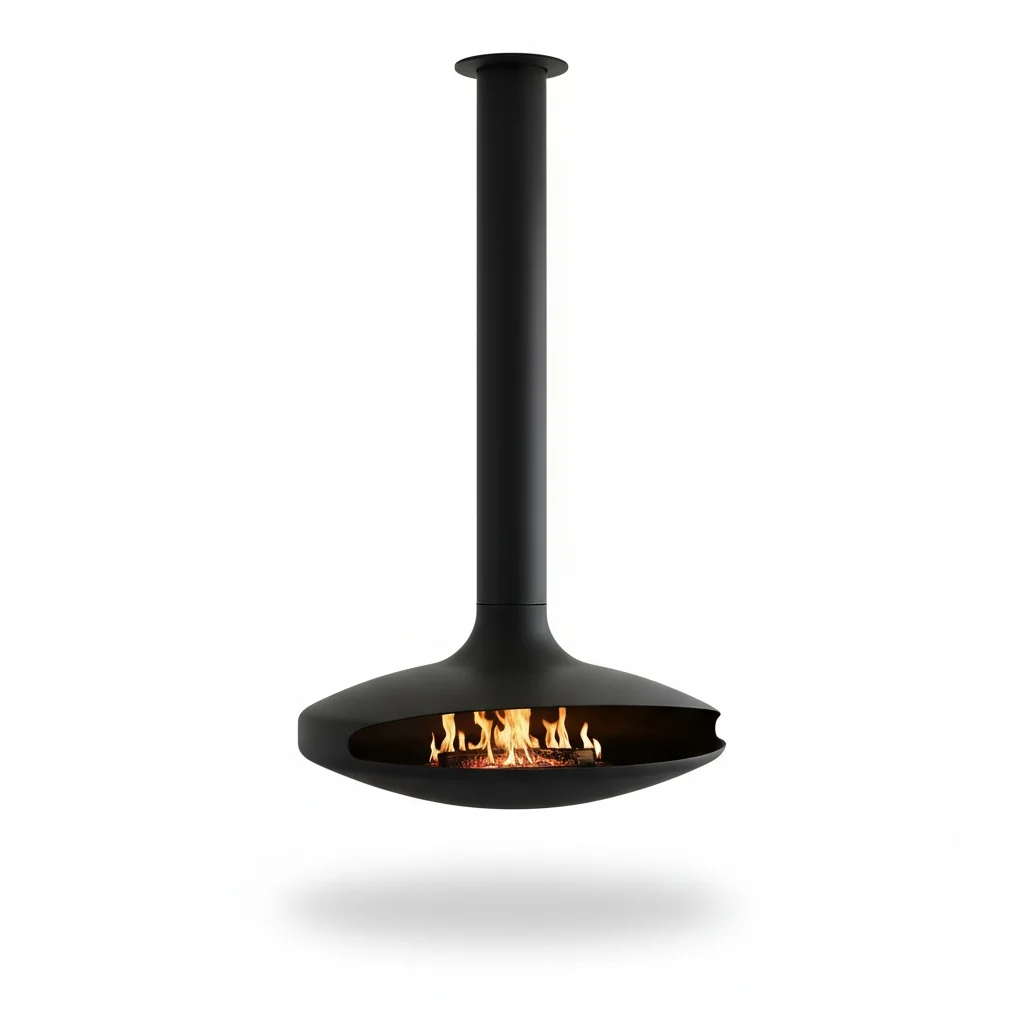 Hanging Fireplace, Carbon Steel 60cm-120cm Wood Burning Fireplace, Ceiling Mounted Smokeless Ventless Heater, Indoor Home Use