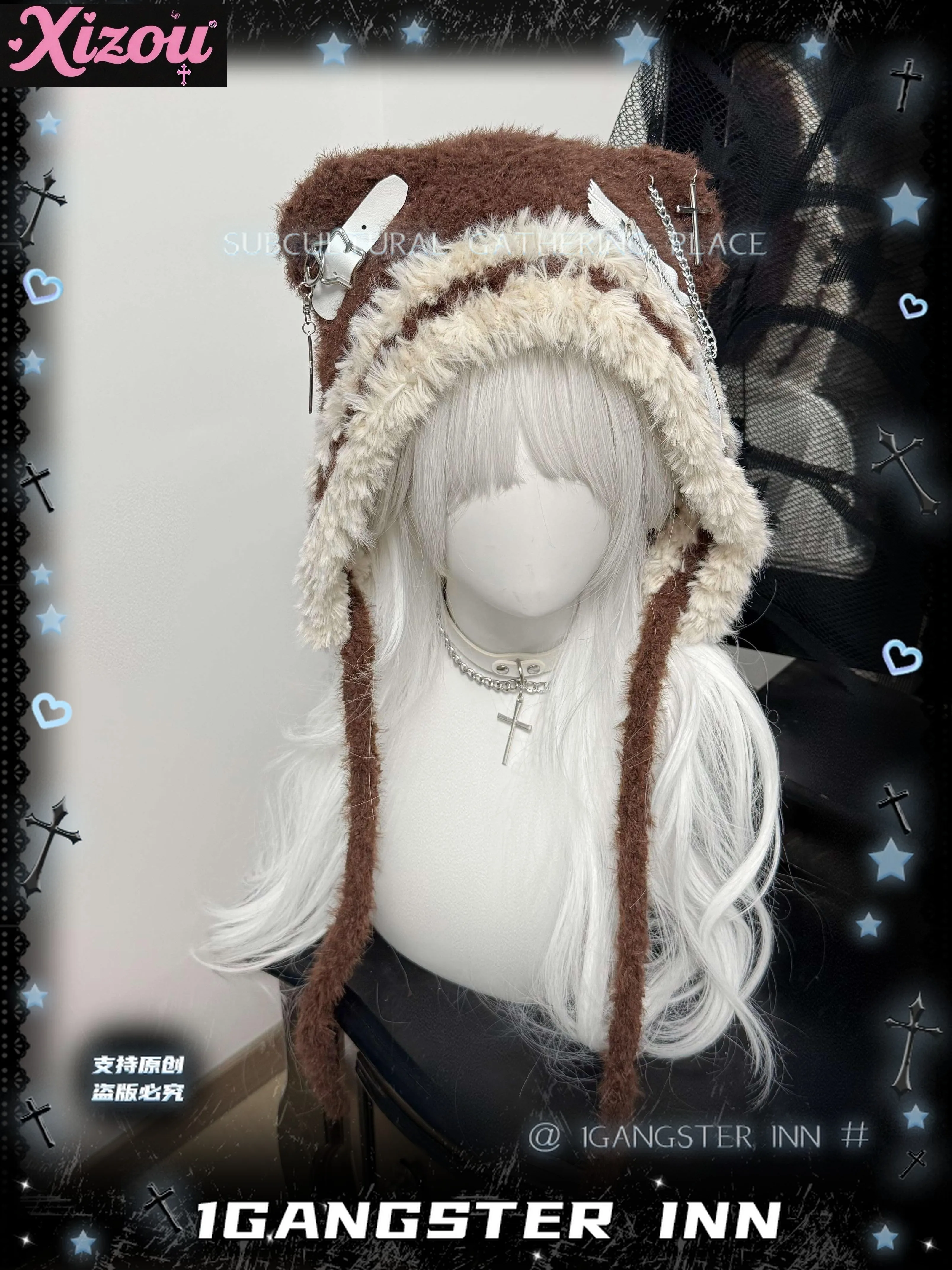 日本オリジナルサブカルクチュアクマ帽子かわいい帽子人格ガールコスプレアクセサリークロススターウール帽子ニッチダーク帽子女性