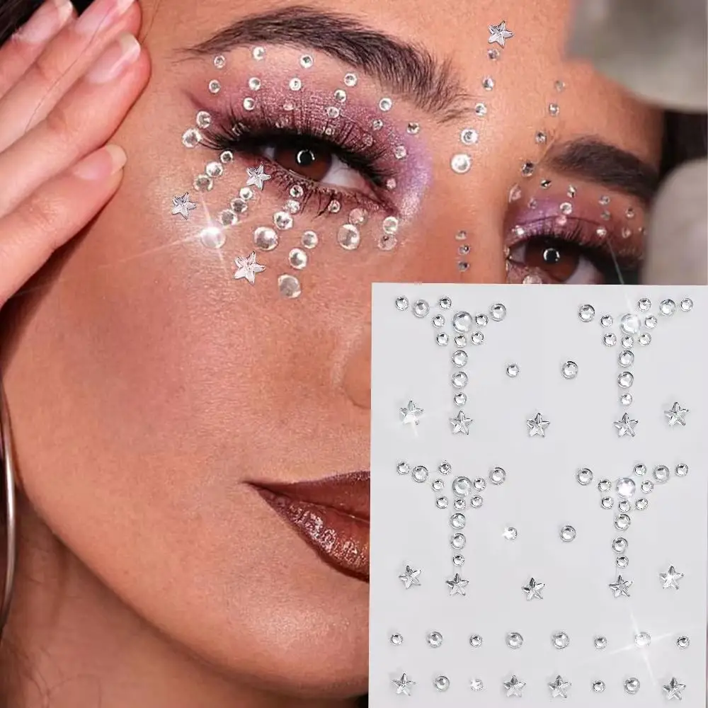 Fake Piercings Balls Stick on Nose Stud Fake Eyebrow Lip Hoop Labret Stud Adhesive Star Face Gems Rhinestone Makeup Stickers view 3