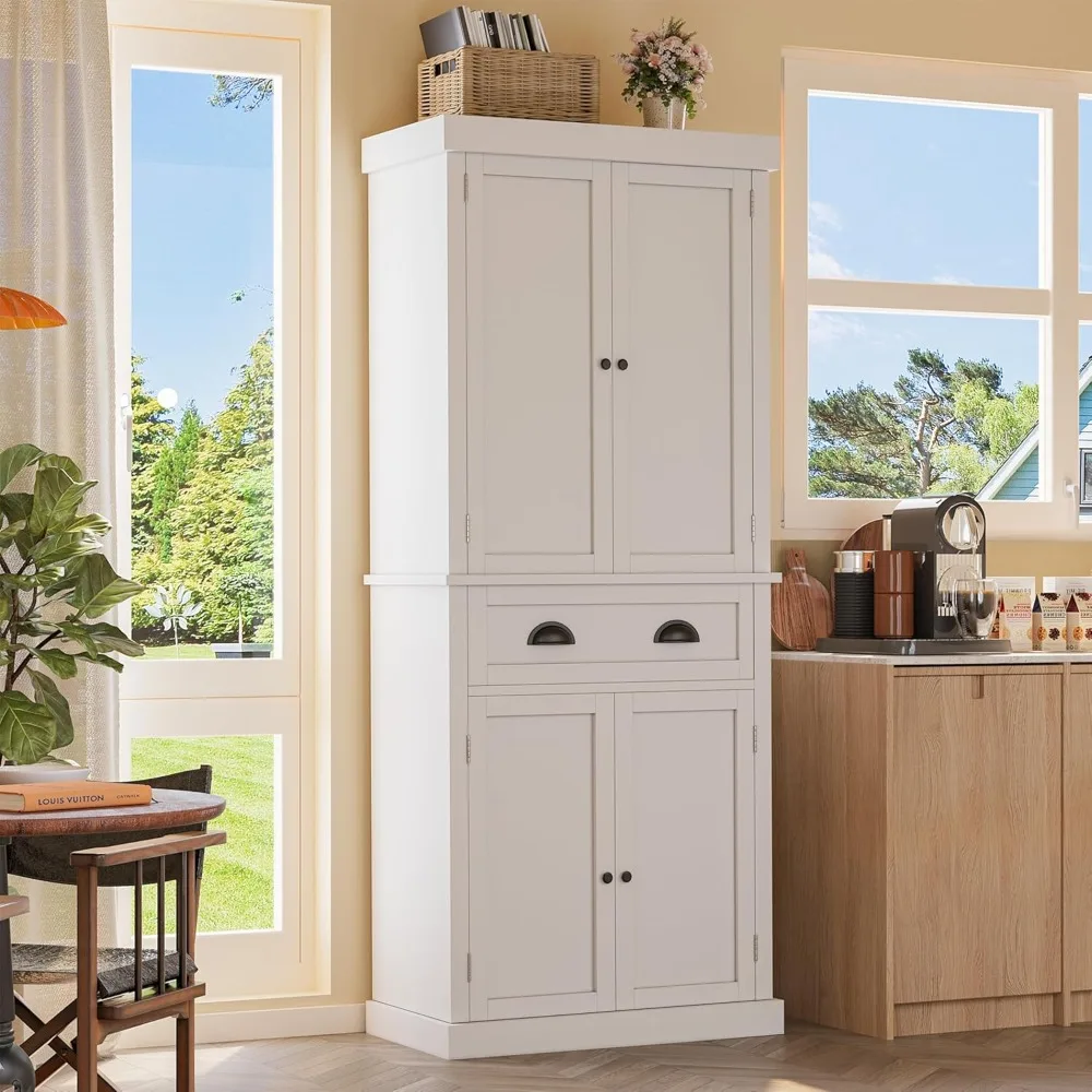 

Tall Kitchen Storage Cabinet, 72" Wood Pantry with Adjustable Shelves & Large Drawer, Freestanding Cupboard Buffet Sideboard