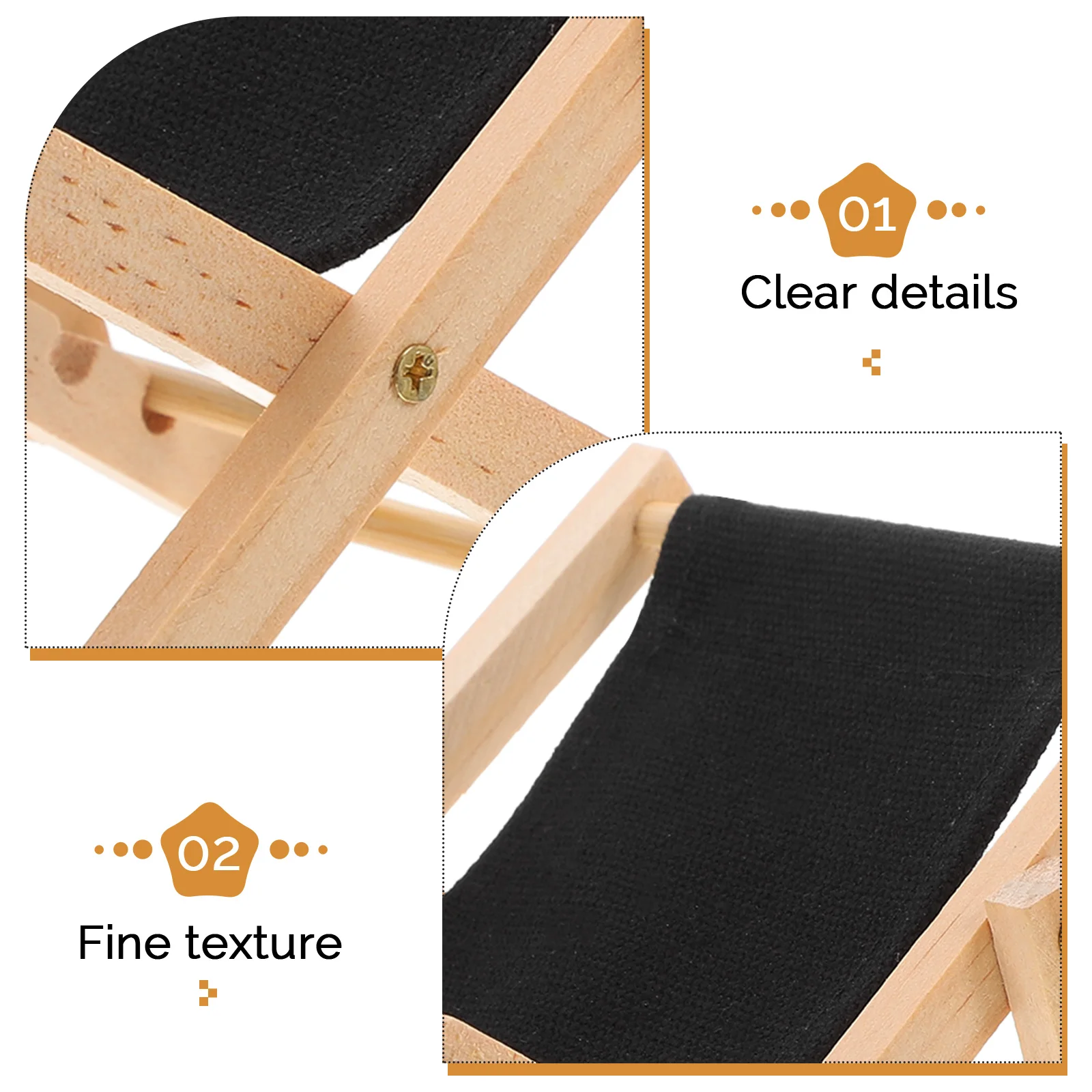 

Mini Beach Chair Wooden Folding Deck Lounge For House Micro Landscape Ornament Miniature Reclining Furniture Simulated Wood