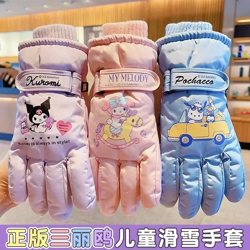 

Sanrio Hello Kitty Children Winter Ski Gloves Kuromi Cartoon Windproof Fuzzy Mittens Waterproof Cold Resistant Cute Kids Gifts