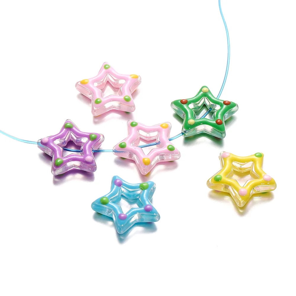 Acrylic Hand Painted Stars Drop Oil Hand Painted Hollow five-pointed Star Diy Mobile Phone Chain Beaded Material Accessories