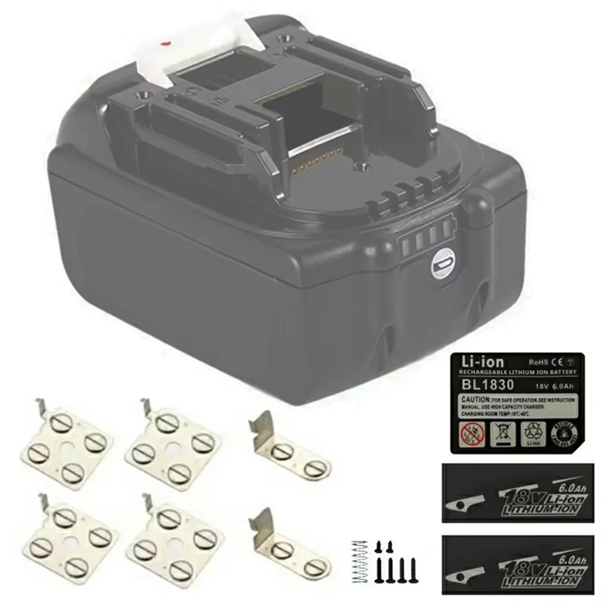 A83Z BL1830B Lithium Ion Battery Case 10X18650 for 18V Li-Ion Battery Pack Box Top Bottom Shell LED Sticker Housings