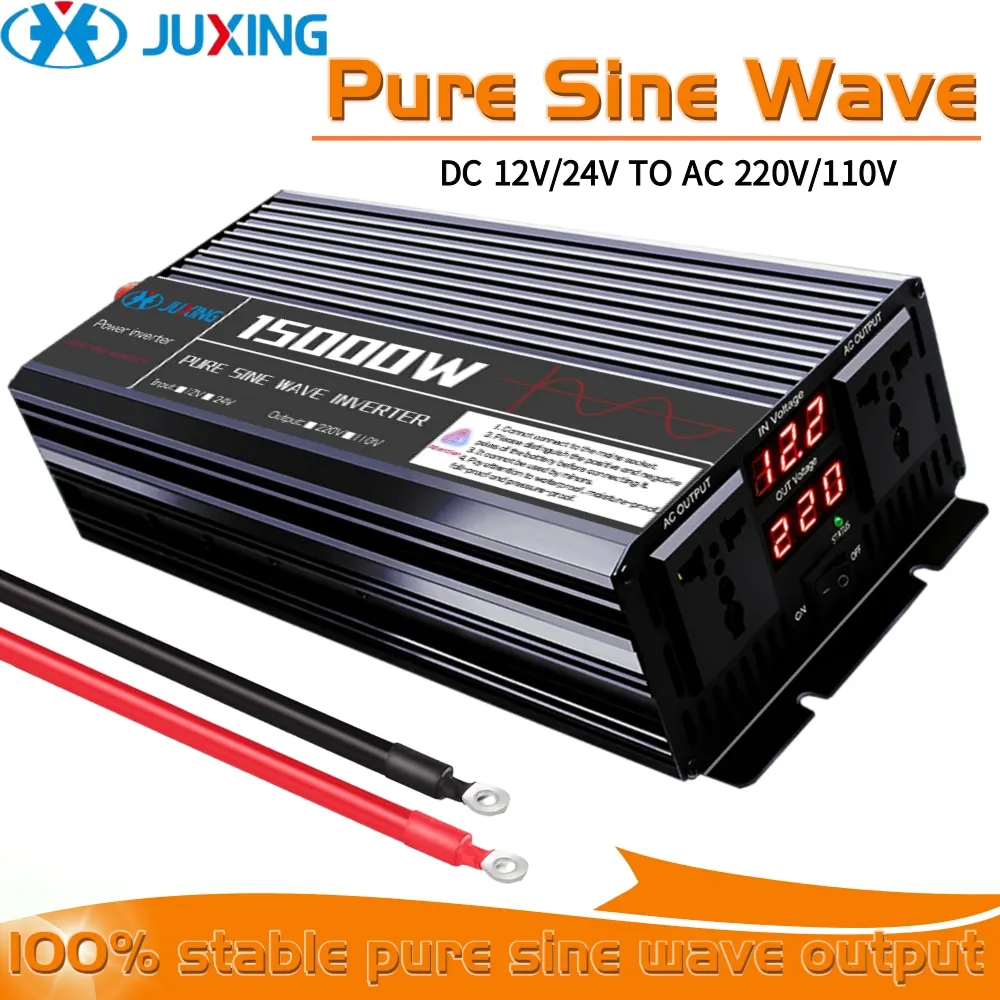 JUXING pure Sine Wave Inverter 10000-15000 Watts 12V24V DC To 220V 110V AC, With LCD Display Screen, Dual AC Sockets