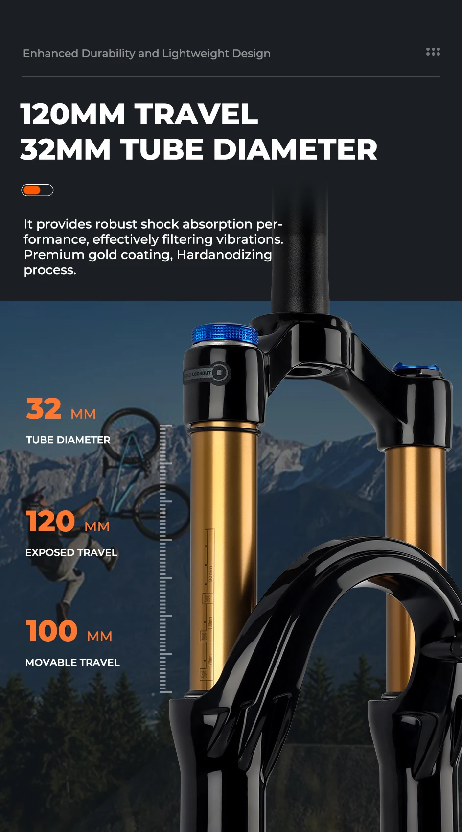 BOLANY Fahrrad-Luftgabel, 27,5/29 Zoll, 120 mm, Reiseöl, Luftfederung, leichte Schnellspanner-Fahrradgabel aus Magnesiumlegierung – Detail 9