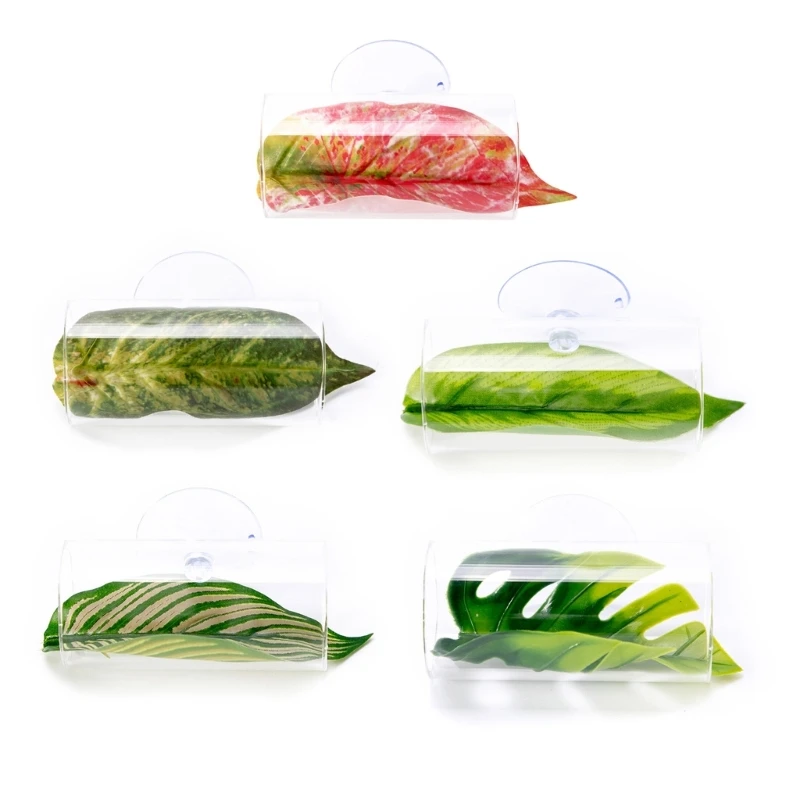 D7YB Colorful Artificial Leaves with Suction Cup for Terrarium Plant Home Decors