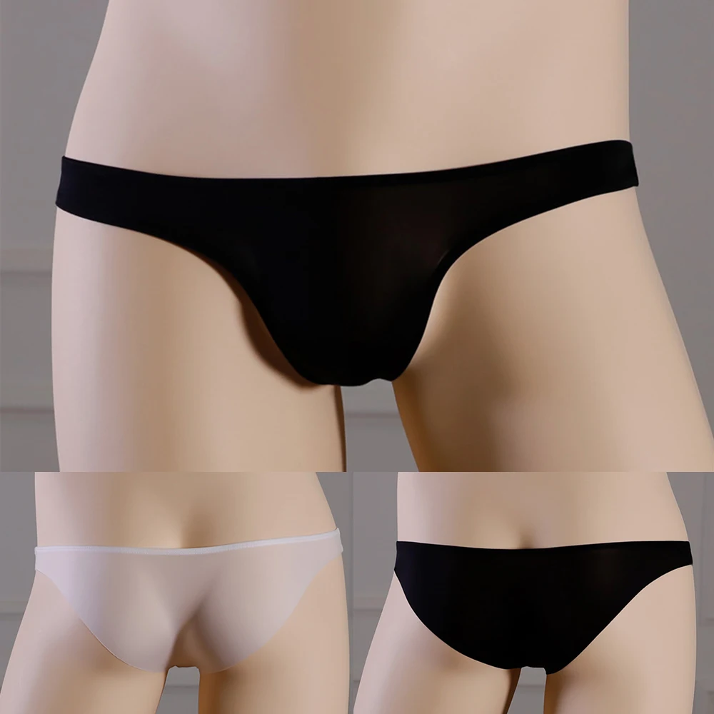 

Men Low Waist Sheer See-Through Thong Bulge Underwear Quick Dry Lingerie Seamless Briefs Soft Sleep Underpants Male Sexy Panties