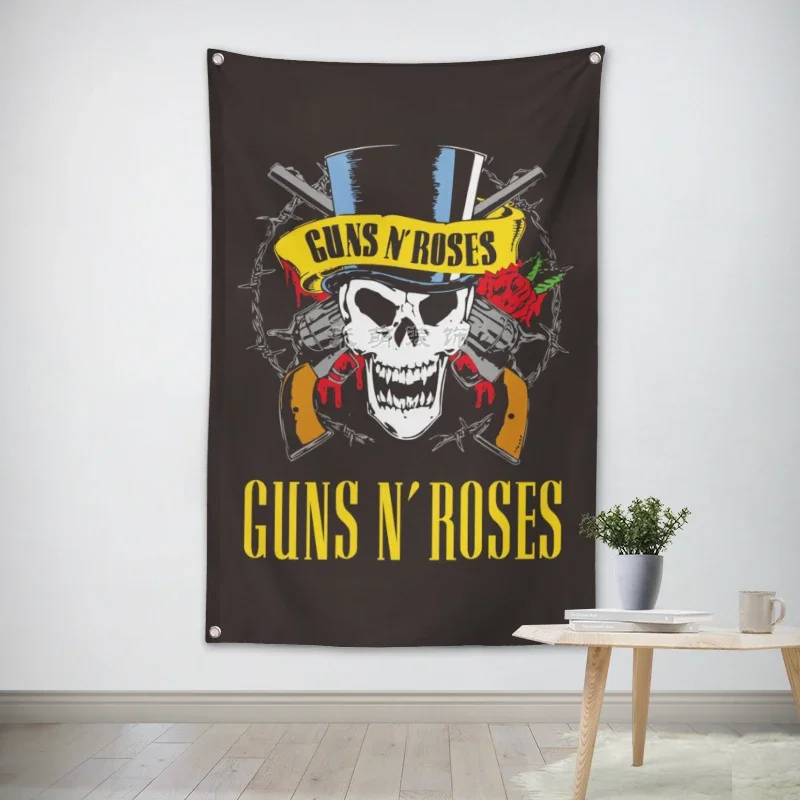 GUNS N ROSES Rock Band Hanging Art Waterproof Cloth Polyester Fabric 56X36 inches Flags banner Bar Cafe Hotel Decor