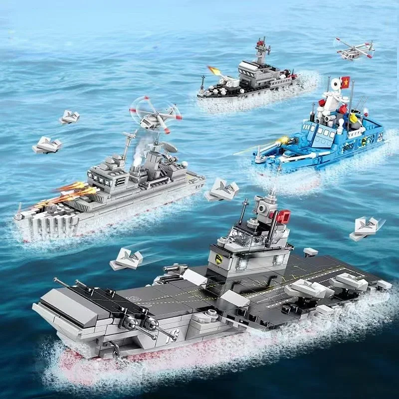 Compatible with Lego WW2 Military Warship Building Blocks Set Model Soldier Children\'s Toy Aircraft Carrier Birthday Gift