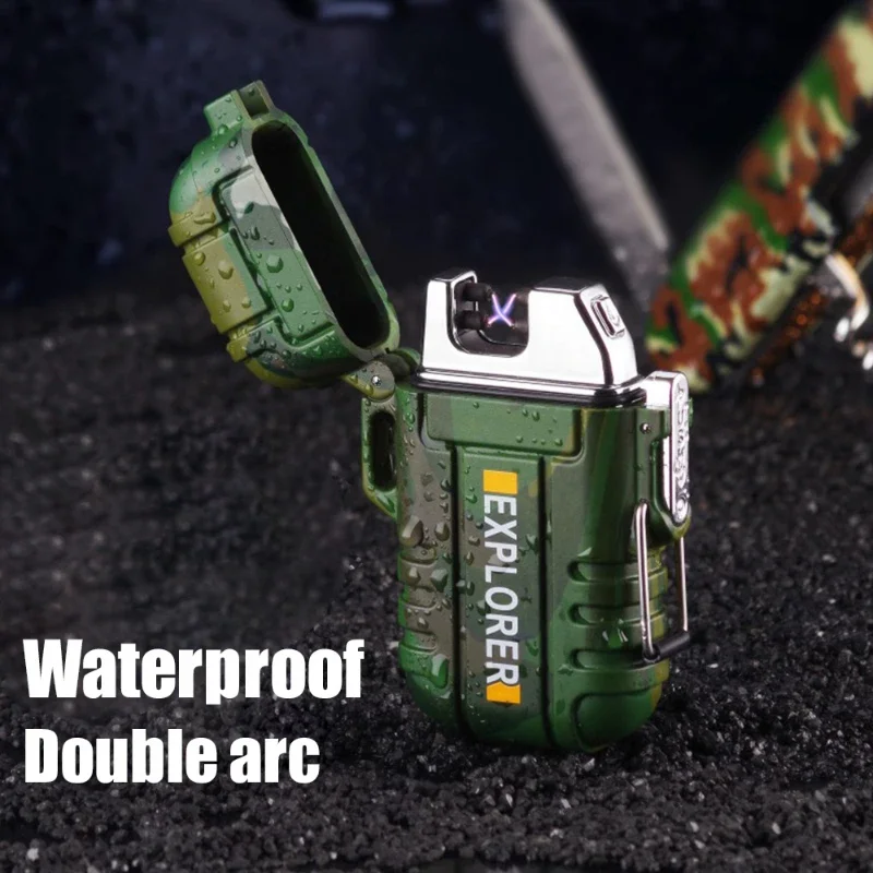 

Waterproof Plasma USB Lighter Outdoor Camping Sports Windproof Double Arc Lighter Smoking Accessories Gadgets For Men