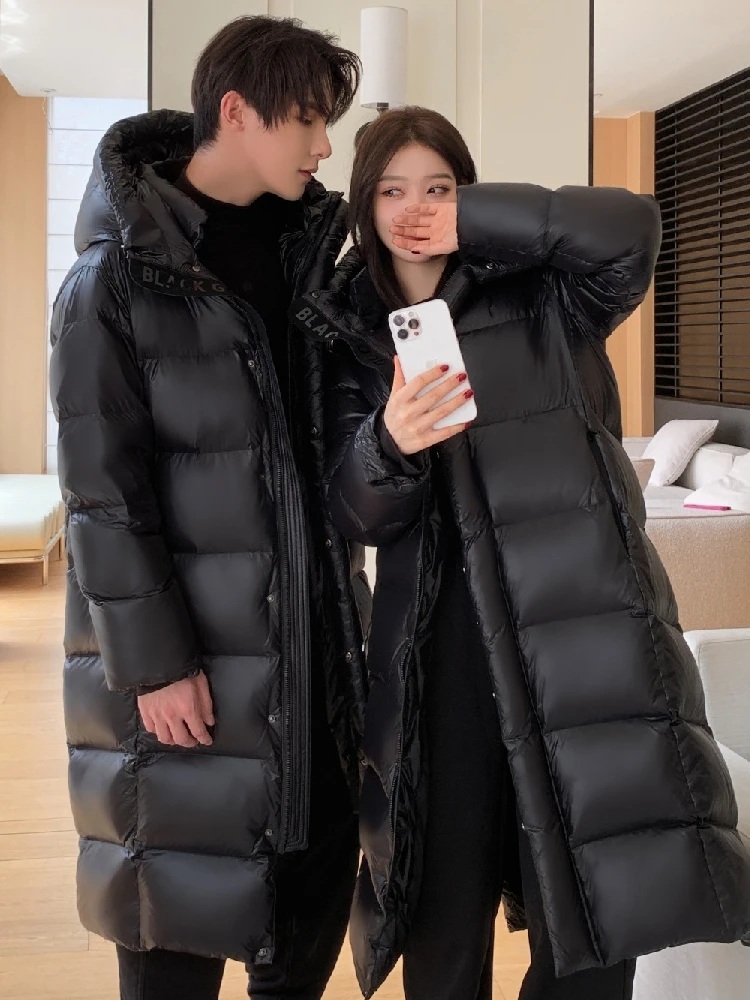 

Top Grade Men's Women Thick（Winter) Warm X-long Jackets 2023 New Arrivals Winter 90% White Goose Down Couple Hooded Coat