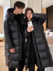 Top Grade Men's Women Thick（Winter) Warm X-long Jackets 2023 New Arrivals Winter 90% White Goose Down Couple Hooded Coat