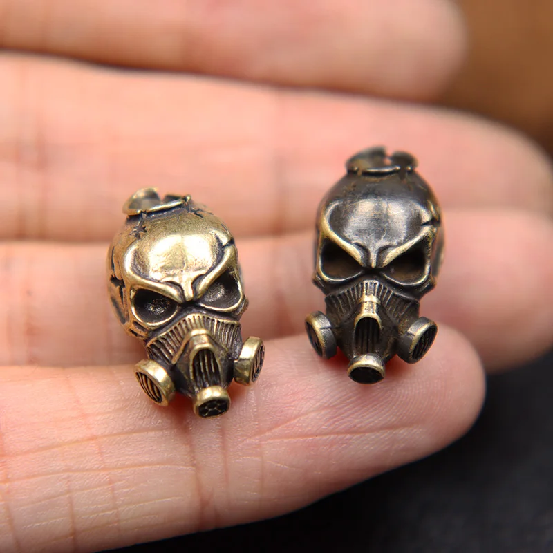 Biochemical Skull Head Brass Knife Beads Vintage Punk Gas Mask Skeleton Face EDC Outdoor Tool Survival Paracord DIY Accessories