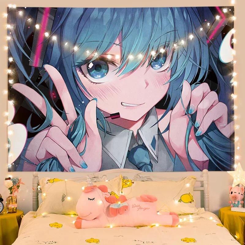 Kawaii 홈 장식 벽 교수형 태피스트리 애니메이션 일본 소녀 태피스트리 침실 배경 장식 패션 숙녀 태피스트리