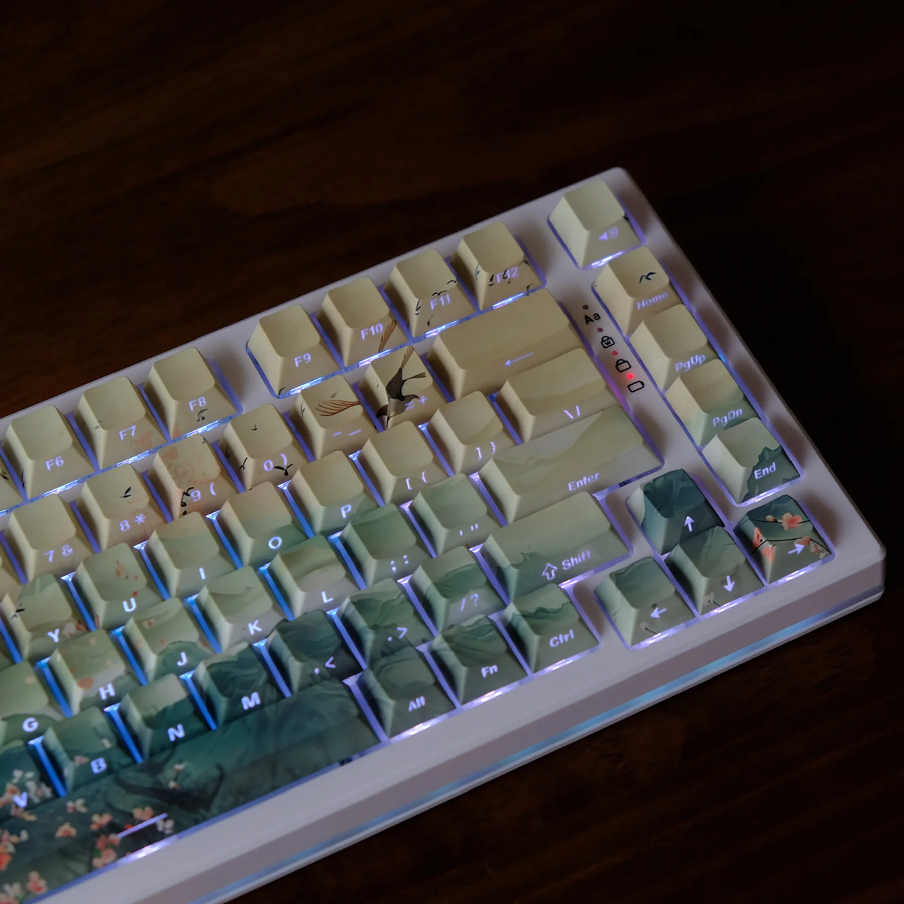 

Mountain Forest Dye Sublimation PBT Keycap 130 Keys Side-lit Shine Through Keycaps Cherry Profile for MX Switch Gaming Keyboard