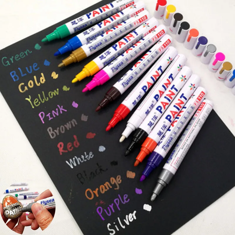 12 Color White Waterproof Rubber Permanent Paint Marker Drawing Car Tyre Tread Environmental Tire Painting Highlighter Pen