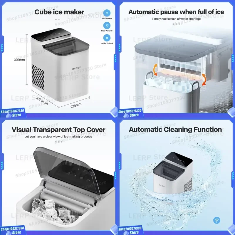 Electric Square Cube Block Hotel Ice Maker Transparent Vertical Design for Use-Durable Plastic Housing