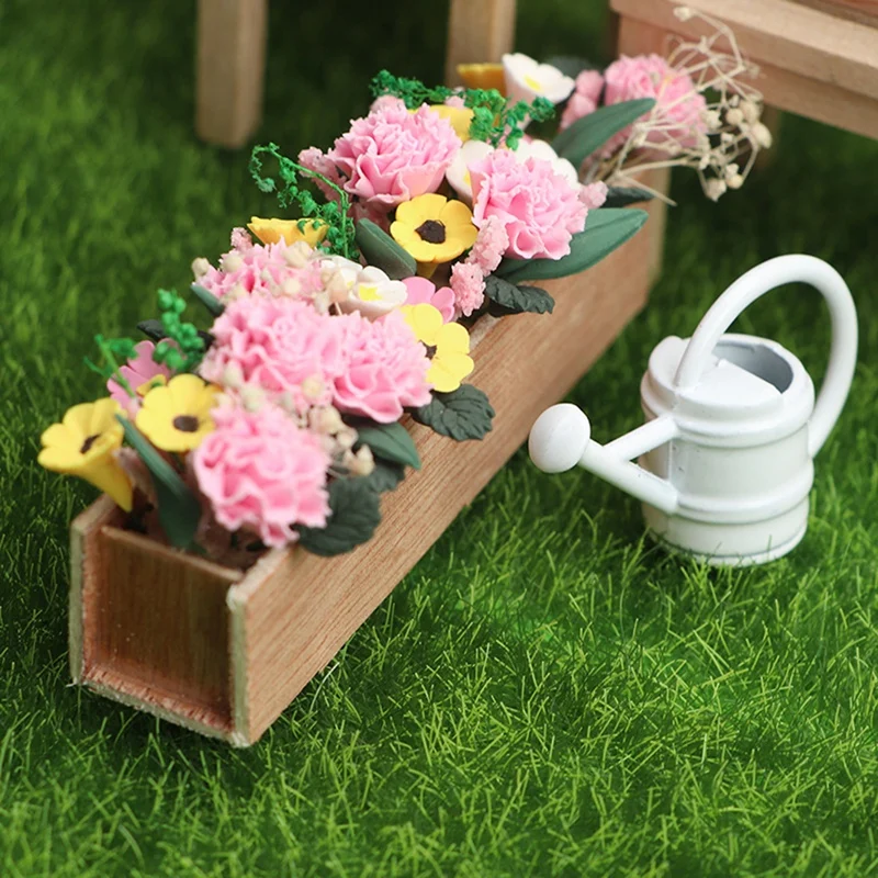 1:12 Doll House Miniature Flowers Garden Flower Beds Ornament Mini Potted Plant Flowers Pot Dollhouse Decoration