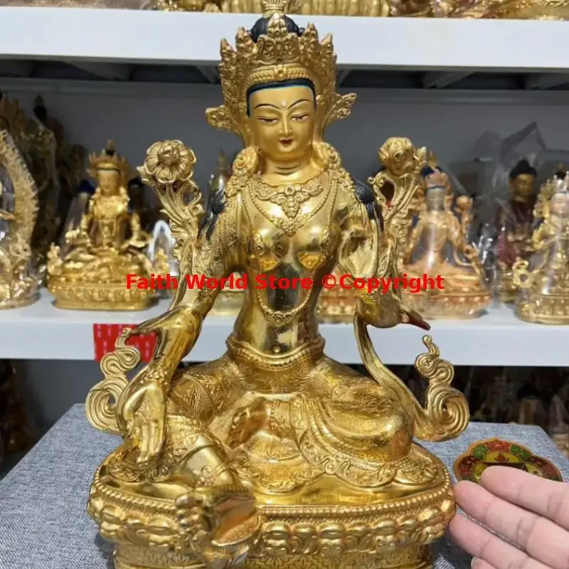 Große 12-Zoll-Vergoldung Tibet Indien Buddhismus Grüne Tara Bodhisattva Buddha-Statue HOME