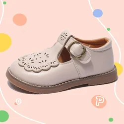 Children's Princess Leather Shoes Four Seasons Models Brown Soft Girls Baby Casual Shoes Beige Fashion Kids Baby Walking Shoes