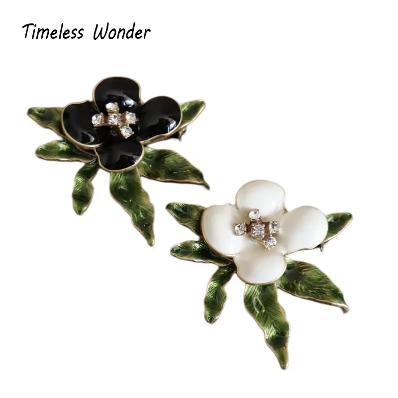 Timeless Wonder Retro Enamel Zircon Floral Brooch Pins for Women Designer Jewelry Runway Top Vintage Gift Rare Mix 5250