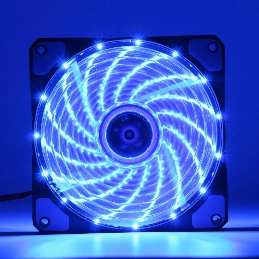 コンピューター用120mm LED静音ケースファン、15個のLEDライト付き、12V CPUクーラー、クーラーマスター冷却ファン、DC 12V、4ピンおよび3ピンコネクタ