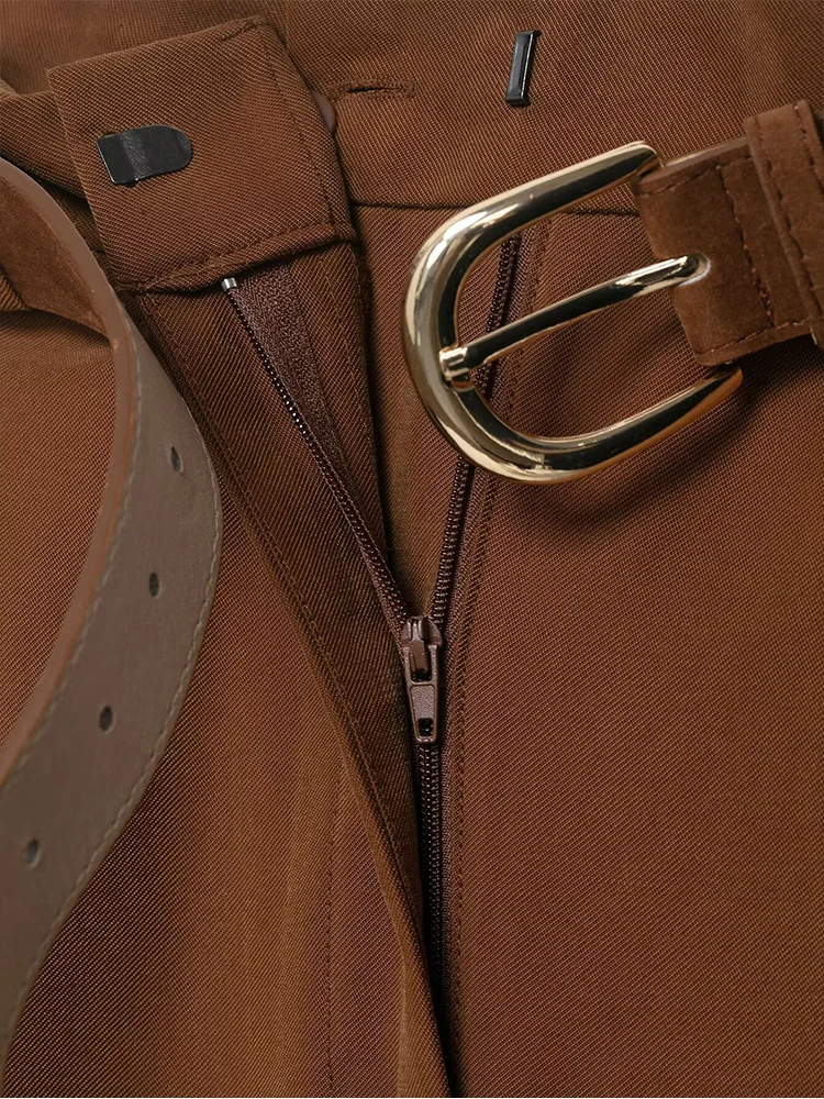 Frauen Hohe Taille Zipper Fly Ankle Hosen Mit Gürtel Büro Tragen Hosen Seite Taschen Weibliche Chic Mode Hosen ﻿