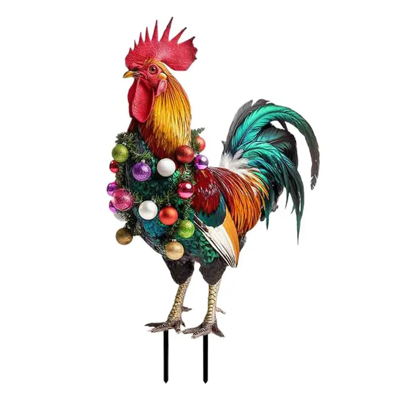 Rooster Statue Stakes Chicken Statues,Garden Metal Stakes Garden Stakes Rooster Animal Statue Yard Sign Decorative Sculpture