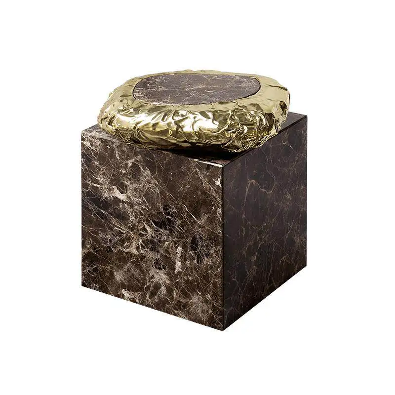 *Luxury Modern Marble Small Coffee Table High - End Rotate Square Golden Stainless Steel Top an Accent Corner Table