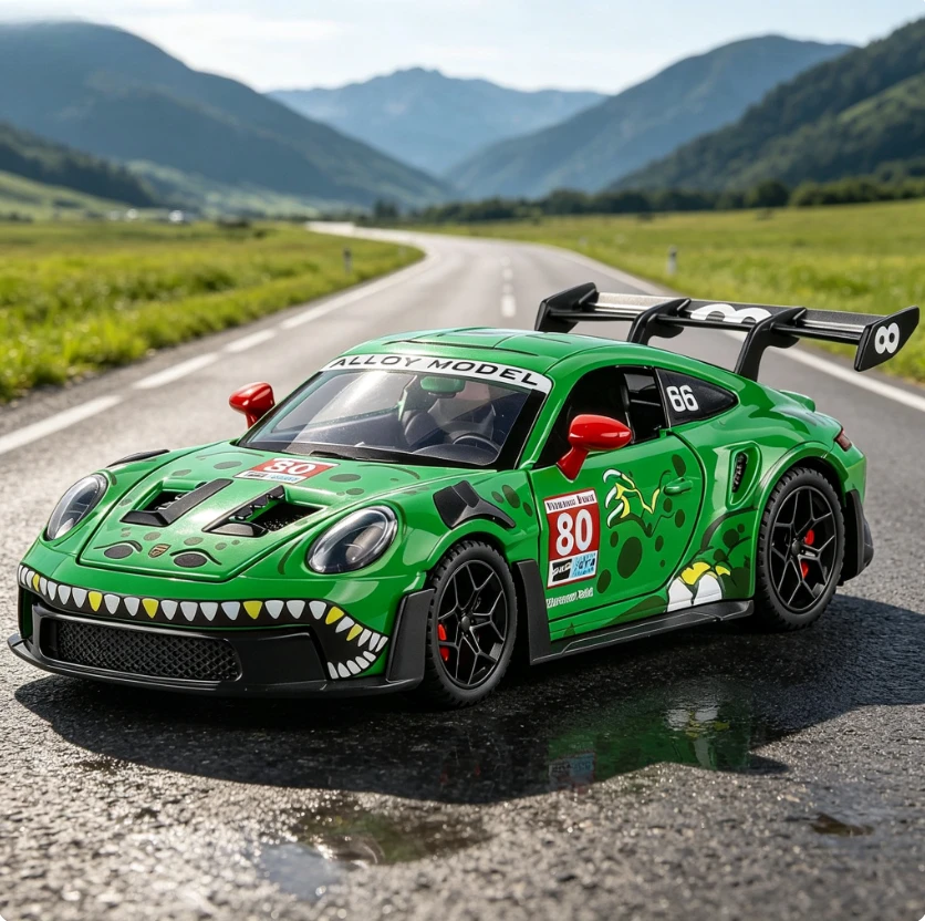 Golden Car General 1:32 GT3 Dinosaur Painting Edition Diecast Alloy Car Model Pull Back Sound and Light Collectible Ornament Toy