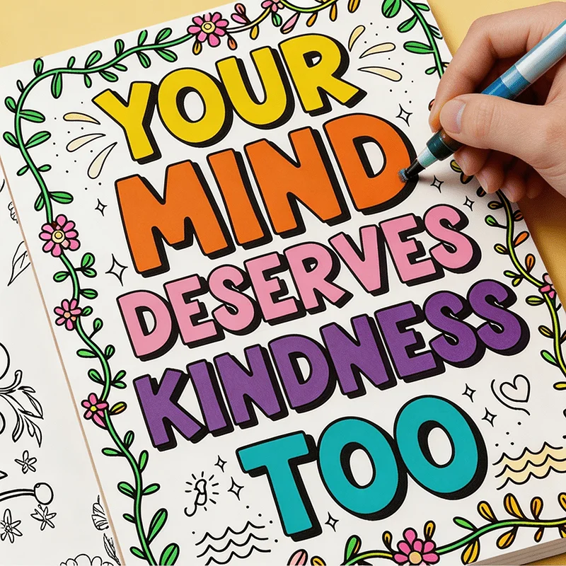 Self‑Care Mental Health Coloring Book Beautiful Floral Illustrations Stress Relief Colouring Notebook for Adults Leisure Time