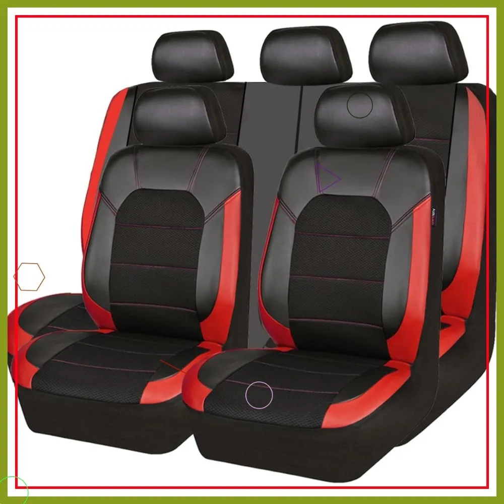 

Universal Leather Car Seat Covers Full Set Black Red Fits Most Vehicles Sporty Design