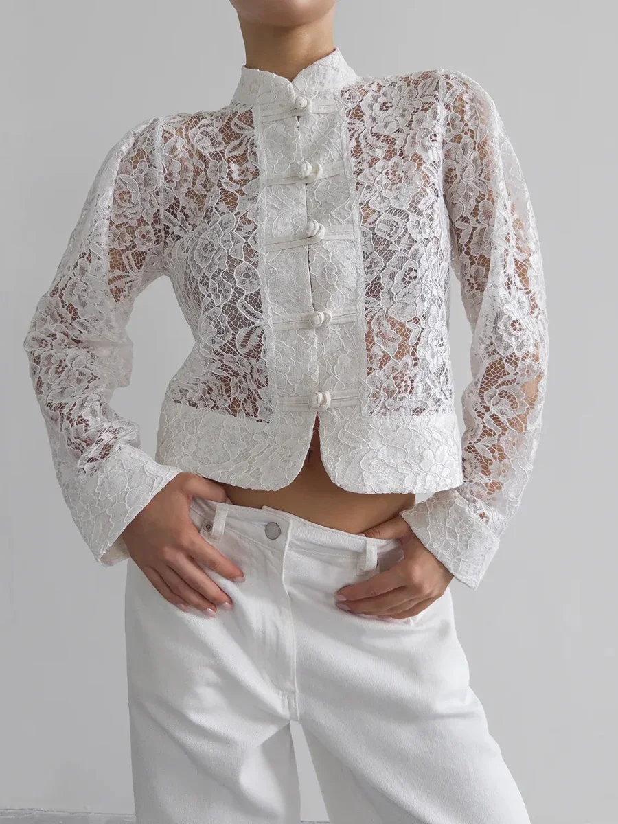 Wolfeel 2026 Series Spring and Summer New Style Chinese Buckle Lace Hollow French Elegant and Exquisite Women's Fashion Jacket
