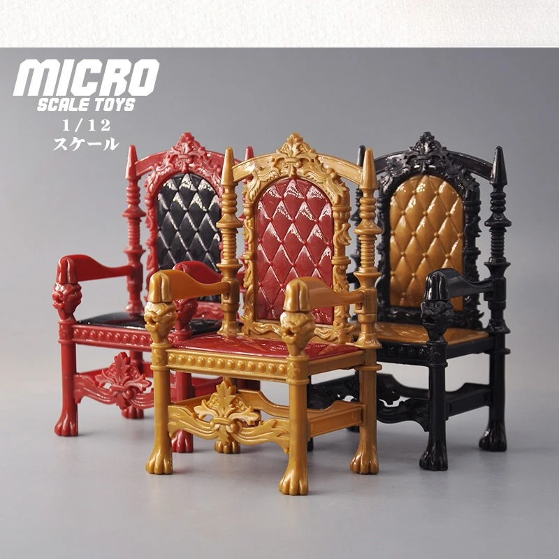 

1:12 Scale Elegant King Queen Royal Throne Miniature, Dollhouse Decor for Action Figure Display Diorama Hobbyists