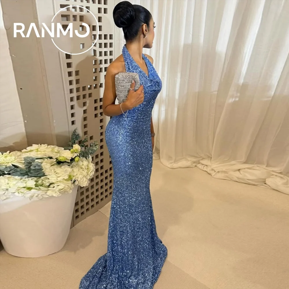 Ranmo Exquisite Mermaid Trumpet Halter Evening Dress 2026 Sequined Sleeveless Customized New Evening Party  Dress Sweep Train