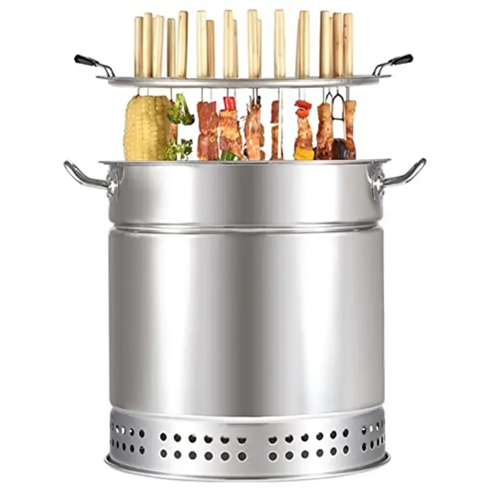 

Вертикальный угольный гриль для курильщика с 28 шампурами, бездымный гриль для барбекю, на открытом воздухе, в помещении, для кемпинга, из нержавеющей стали, масло для тела и