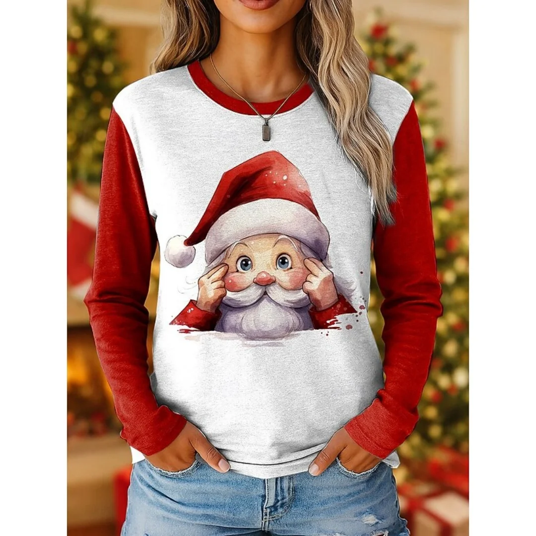 

Модная рождественская женская футболка с длинными рукавами, повседневная модная рождественская милая праздничная одежда, топы с животными, женский пуловер, одежда